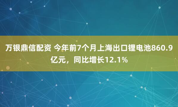 万银鼎信配资 今年前7个月上海出口锂电池860.9亿元，同比增长12.1%